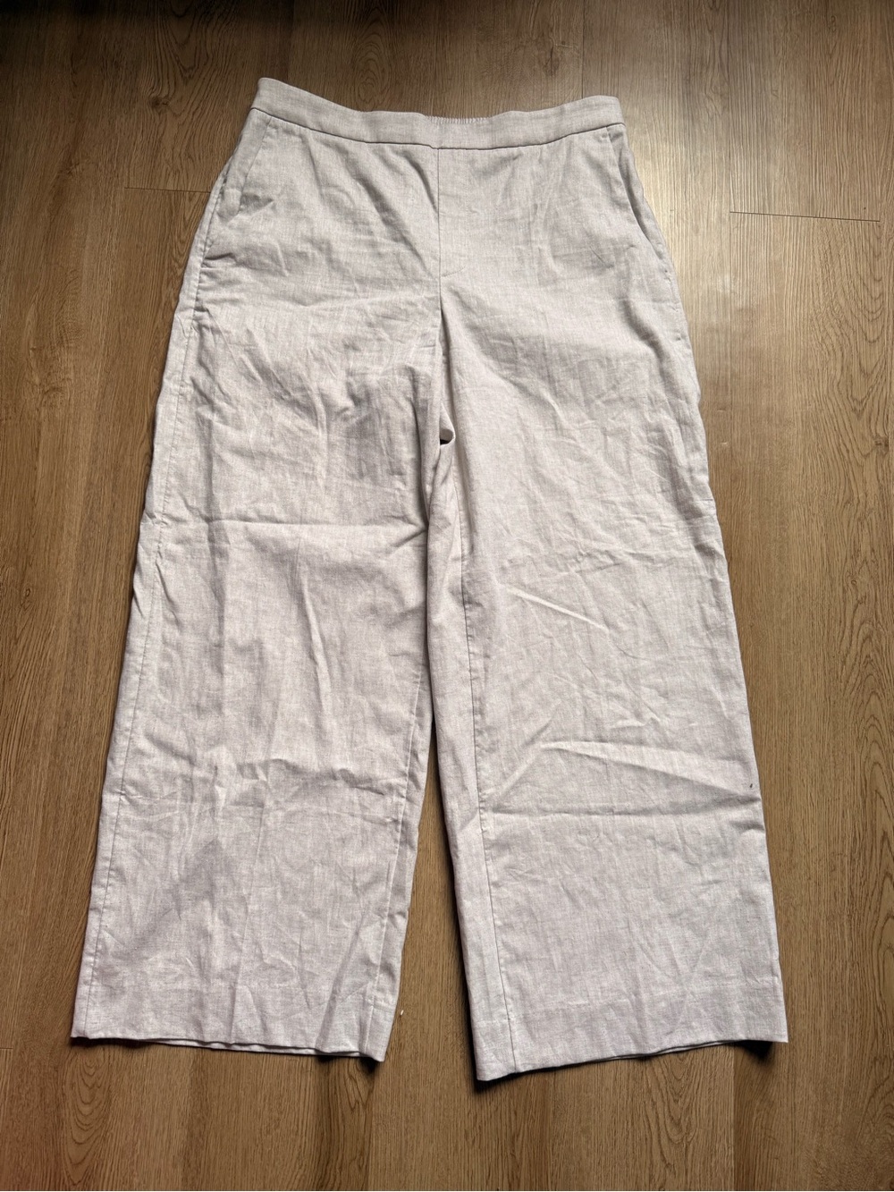 Banana Republic Wide-Leg High-Rise Linen Blend Pants Beige Pull-On Pockets Large